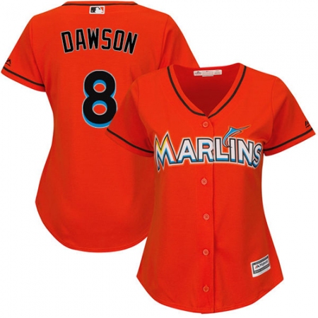 Women's Majestic Miami Marlins #8 Andre Dawson Replica Orange Alternate 1 Cool Base MLB Jersey