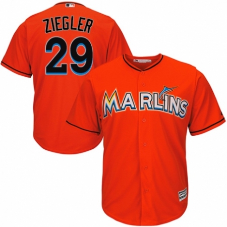 Youth Majestic Miami Marlins #29 Brad Ziegler Authentic Orange Alternate 1 Cool Base MLB Jersey