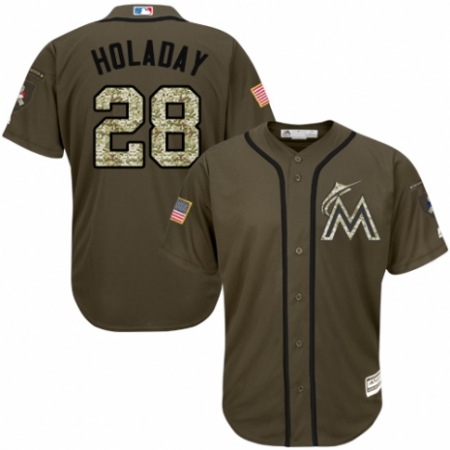 Men's Majestic Miami Marlins #28 Bryan Holaday Authentic Green Salute to Service MLB Jersey