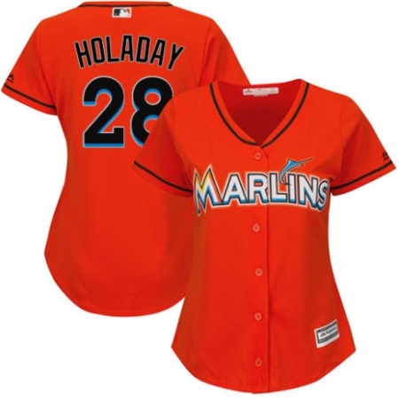 Women's Majestic Miami Marlins #28 Bryan Holaday Authentic Orange Alternate 1 Cool Base MLB Jersey