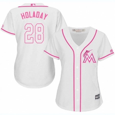 Women's Majestic Miami Marlins #28 Bryan Holaday Authentic White Fashion Cool Base MLB Jersey
