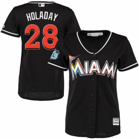 Women's Majestic Miami Marlins #28 Bryan Holaday Replica Black Alternate 2 Cool Base MLB Jersey