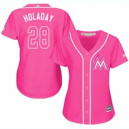 Women's Majestic Miami Marlins #28 Bryan Holaday Replica Pink Fashion Cool Base MLB Jersey