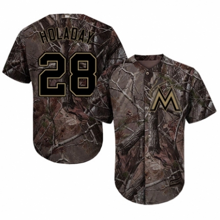 Youth Majestic Miami Marlins #28 Bryan Holaday Authentic Camo Realtree Collection Flex Base MLB Jersey
