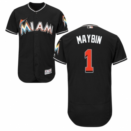 Men's Majestic Miami Marlins #1 Cameron Maybin Black Alternate Flex Base Authentic Collection MLB Jersey