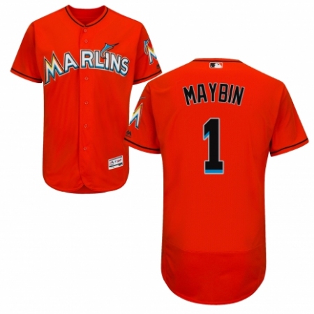 Men's Majestic Miami Marlins #1 Cameron Maybin Orange Alternate Flex Base Authentic Collection MLB Jersey