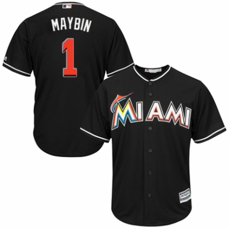 Youth Majestic Miami Marlins #1 Cameron Maybin Authentic Black Alternate 2 Cool Base MLB Jersey