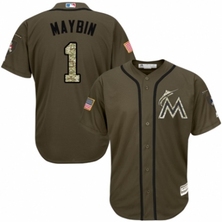 Youth Majestic Miami Marlins #1 Cameron Maybin Authentic Green Salute to Service MLB Jersey