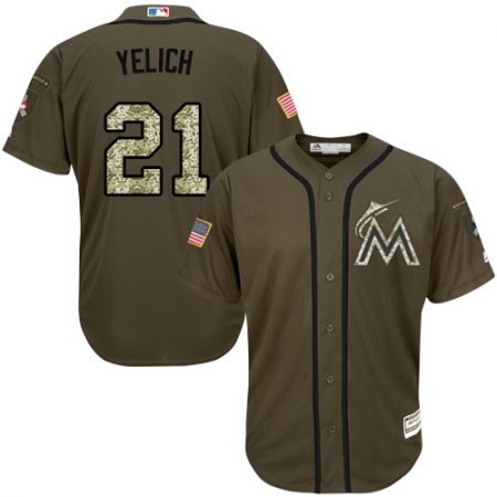 Men's Majestic Miami Marlins #21 Christian Yelich Authentic Green Salute to Service MLB Jersey