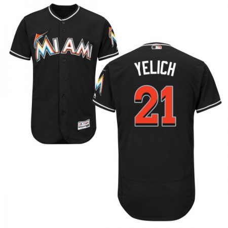 Men's Majestic Miami Marlins #21 Christian Yelich Black Alternate Flex Base Authentic Collection MLB Jersey