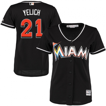 Women's Majestic Miami Marlins #21 Christian Yelich Replica Black Alternate 2 Cool Base MLB Jersey