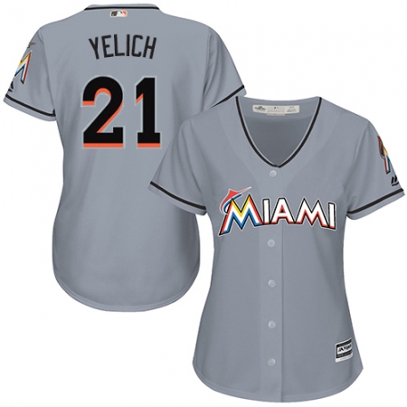 Women's Majestic Miami Marlins #21 Christian Yelich Replica Grey Road Cool Base MLB Jersey
