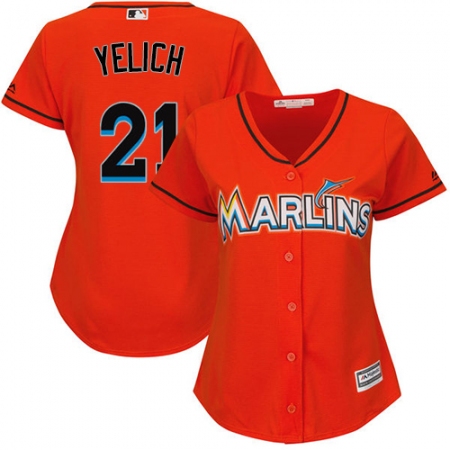 Women's Majestic Miami Marlins #21 Christian Yelich Replica Orange Alternate 1 Cool Base MLB Jersey