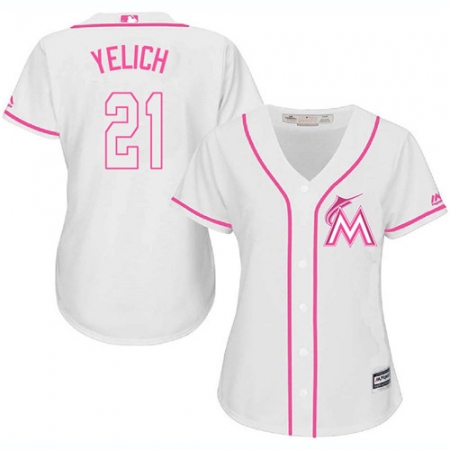 Women's Majestic Miami Marlins #21 Christian Yelich Replica White Fashion Cool Base MLB Jersey