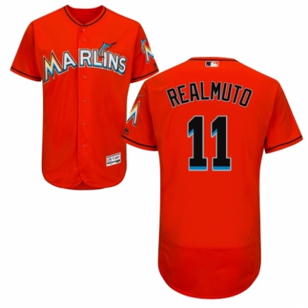 Men's Majestic Miami Marlins #11 J. T. Realmuto Orange Alternate Flex Base Authentic Collection MLB Jersey