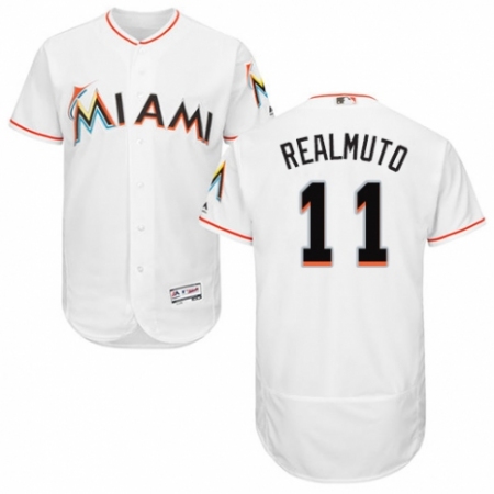 Men's Majestic Miami Marlins #11 J. T. Realmuto White Home Flex Base Authentic Collection MLB Jersey