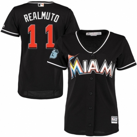 Women's Majestic Miami Marlins #11 J. T. Realmuto Authentic Black Alternate 2 Cool Base MLB Jersey