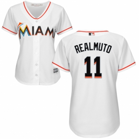 Women's Majestic Miami Marlins #11 J. T. Realmuto Authentic White Home Cool Base MLB Jersey