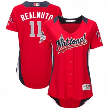 Women's Majestic Miami Marlins #11 J. T. Realmuto Game Red National League 2018 MLB All-Star MLB Jersey