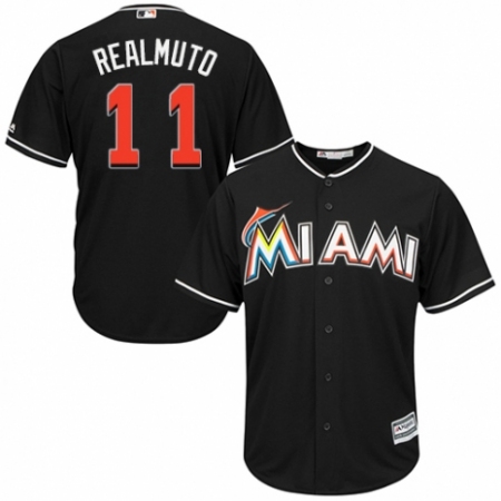 Youth Majestic Miami Marlins #11 J. T. Realmuto Replica Black Alternate 2 Cool Base MLB Jersey