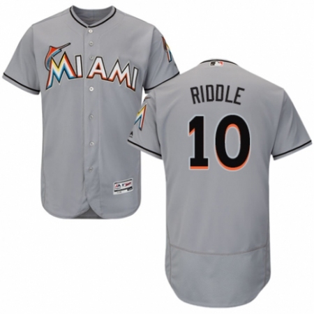 Men's Majestic Miami Marlins #10 JT Riddle Grey Road Flex Base Authentic Collection MLB Jersey