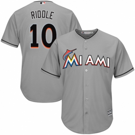 Men's Majestic Miami Marlins #10 JT Riddle Replica Grey Road Cool Base MLB Jersey