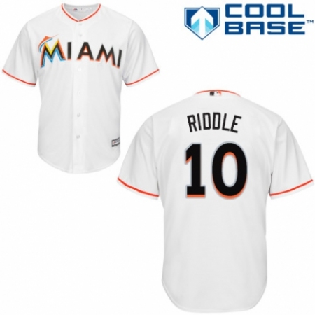 Men's Majestic Miami Marlins #10 JT Riddle Replica White Home Cool Base MLB Jersey