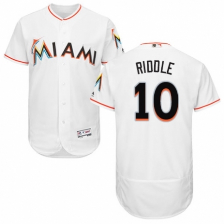Men's Majestic Miami Marlins #10 JT Riddle White Home Flex Base Authentic Collection MLB Jersey