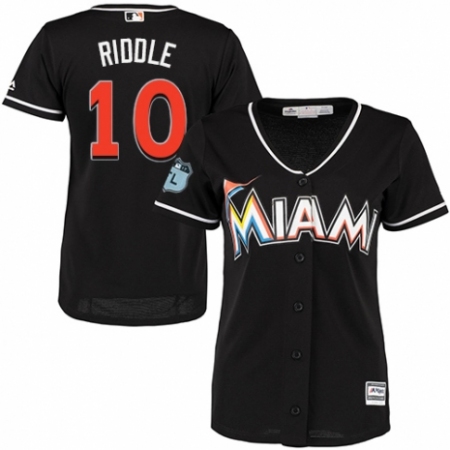 Women's Majestic Miami Marlins #10 JT Riddle Authentic Black Alternate 2 Cool Base MLB Jersey