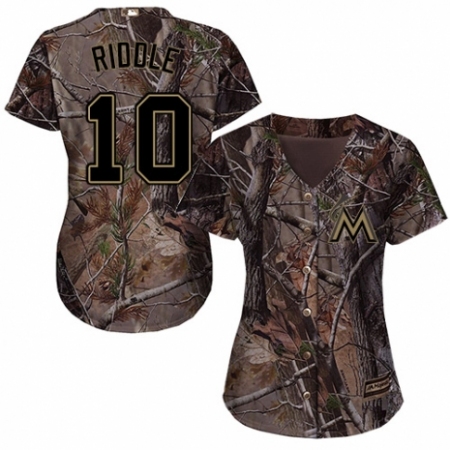 Women's Majestic Miami Marlins #10 JT Riddle Authentic Camo Realtree Collection Flex Base MLB Jersey