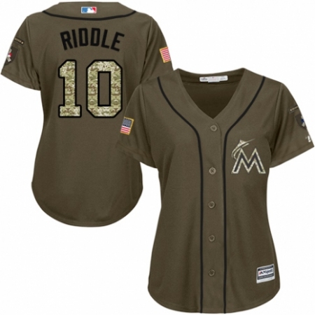 Women's Majestic Miami Marlins #10 JT Riddle Authentic Green Salute to Service MLB Jersey
