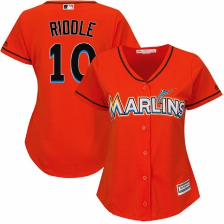 Women's Majestic Miami Marlins #10 JT Riddle Authentic Orange Alternate 1 Cool Base MLB Jersey