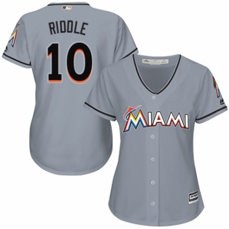 Women's Majestic Miami Marlins #10 JT Riddle Replica Grey Road Cool Base MLB Jersey