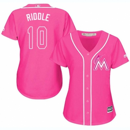 Women's Majestic Miami Marlins #10 JT Riddle Replica Pink Fashion Cool Base MLB Jersey
