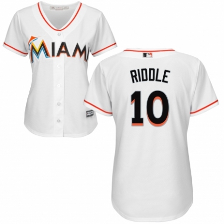 Women's Majestic Miami Marlins #10 JT Riddle Replica White Home Cool Base MLB Jersey
