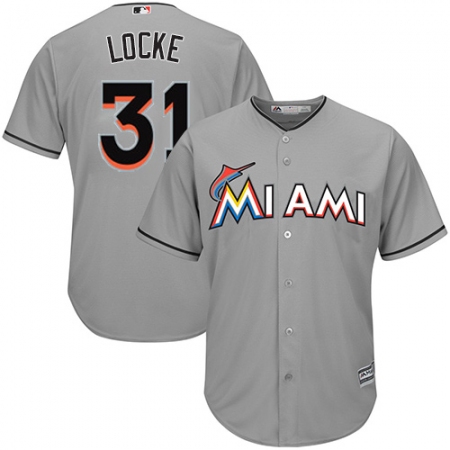 Youth Majestic Miami Marlins #31 Jeff Locke Authentic Grey Road Cool Base MLB Jersey