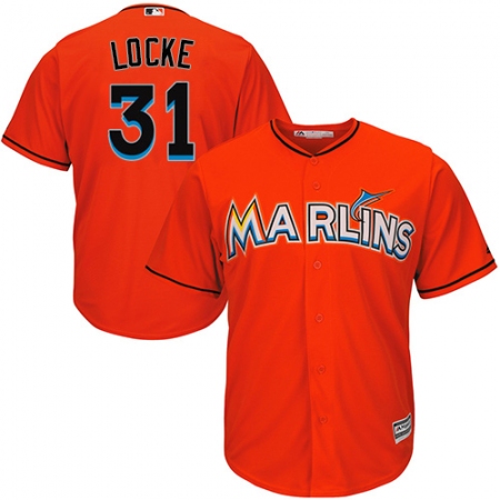 Youth Majestic Miami Marlins #31 Jeff Locke Authentic Orange Alternate 1 Cool Base MLB Jersey