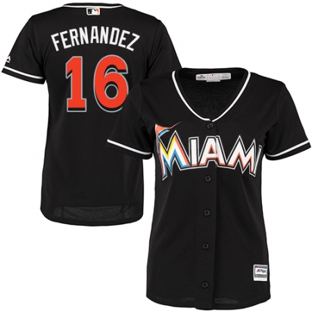 Women's Majestic Miami Marlins #16 Jose Fernandez Authentic Black Alternate 2 Cool Base MLB Jersey