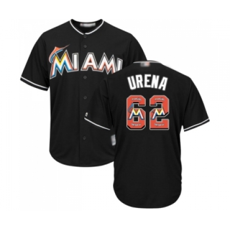 Men's Miami Marlins #62 Jose Urena Authentic Black Team Logo Fashion Cool Base Baseball Jersey
