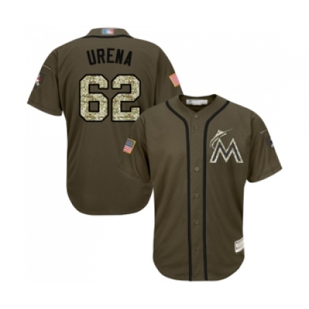 Men's Miami Marlins #62 Jose Urena Authentic Green Salute to Service Baseball Jersey