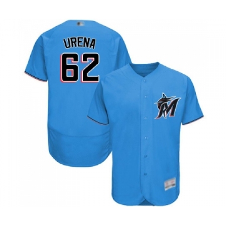 Men's Miami Marlins #62 Jose Urena Blue Alternate Flex Base Authentic Collection Baseball Jersey