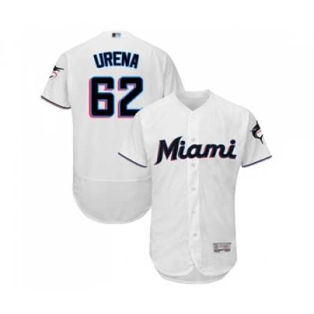 Men's Miami Marlins #62 Jose Urena White Home Flex Base Authentic Collection Baseball Jersey