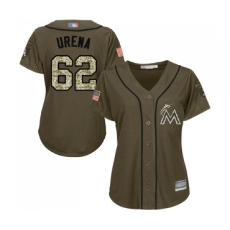 Women's Miami Marlins #62 Jose Urena Authentic Green Salute to Service Baseball Jersey