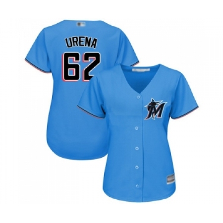 Women's Miami Marlins #62 Jose Urena Replica Blue Alternate 1 Cool Base Baseball Jersey