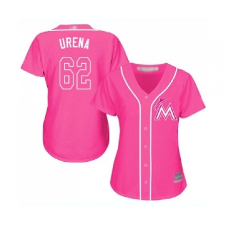 Women's Miami Marlins #62 Jose Urena Replica Pink Fashion Cool Base Baseball Jersey