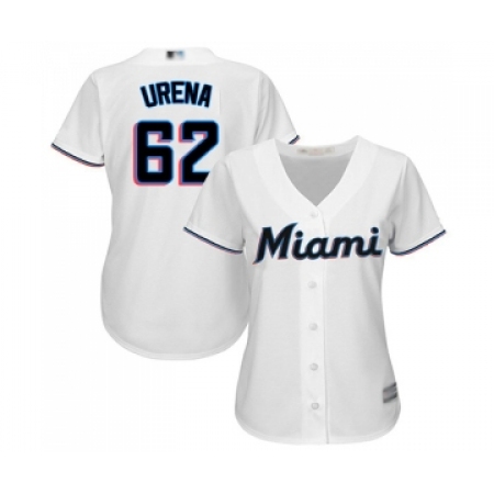 Women's Miami Marlins #62 Jose Urena Replica White Home Cool Base Baseball Jersey