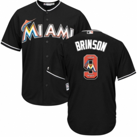 Men's Majestic Miami Marlins #9 Lewis Brinson Authentic Black Team Logo Fashion Cool Base MLB Jersey