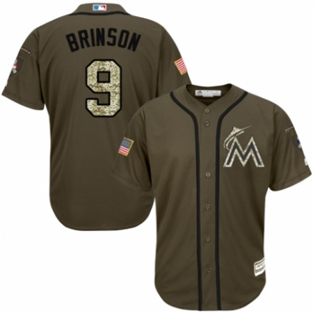Men's Majestic Miami Marlins #9 Lewis Brinson Authentic Green Salute to Service MLB Jersey