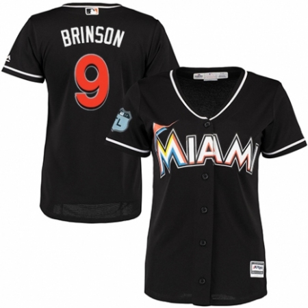 Women's Majestic Miami Marlins #9 Lewis Brinson Authentic Black Alternate 2 Cool Base MLB Jersey