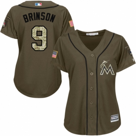 Women's Majestic Miami Marlins #9 Lewis Brinson Authentic Green Salute to Service MLB Jersey
